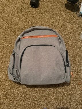 Gray Baby Bag Backpack with Orange Accent